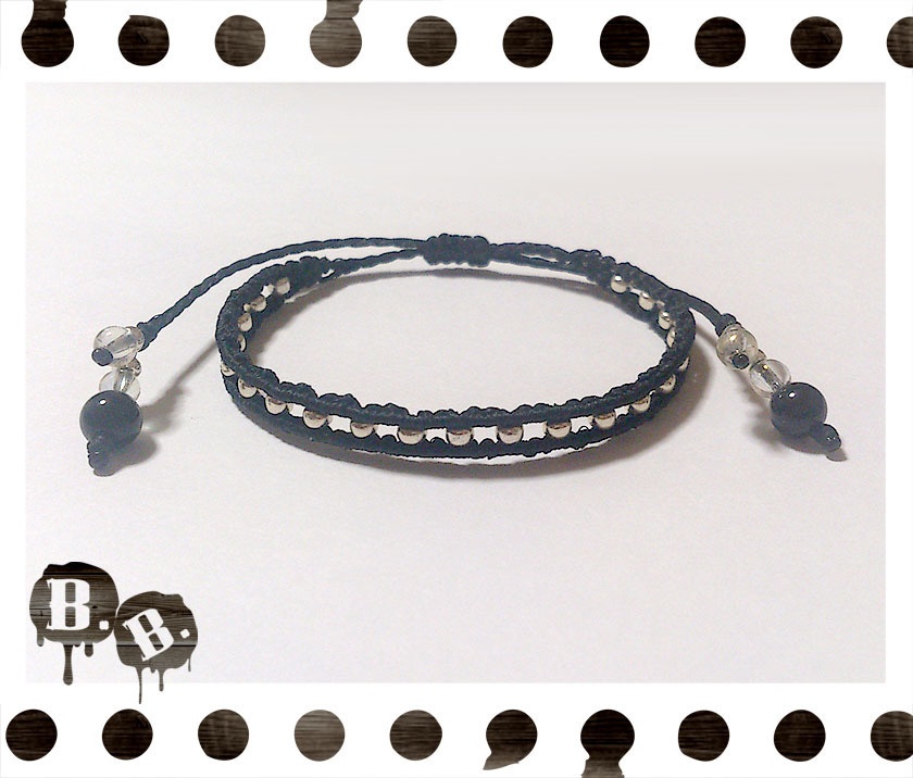 ドットブレスレット【オニキス】【ブラックコード】【ハンドメイドアクセサリー】