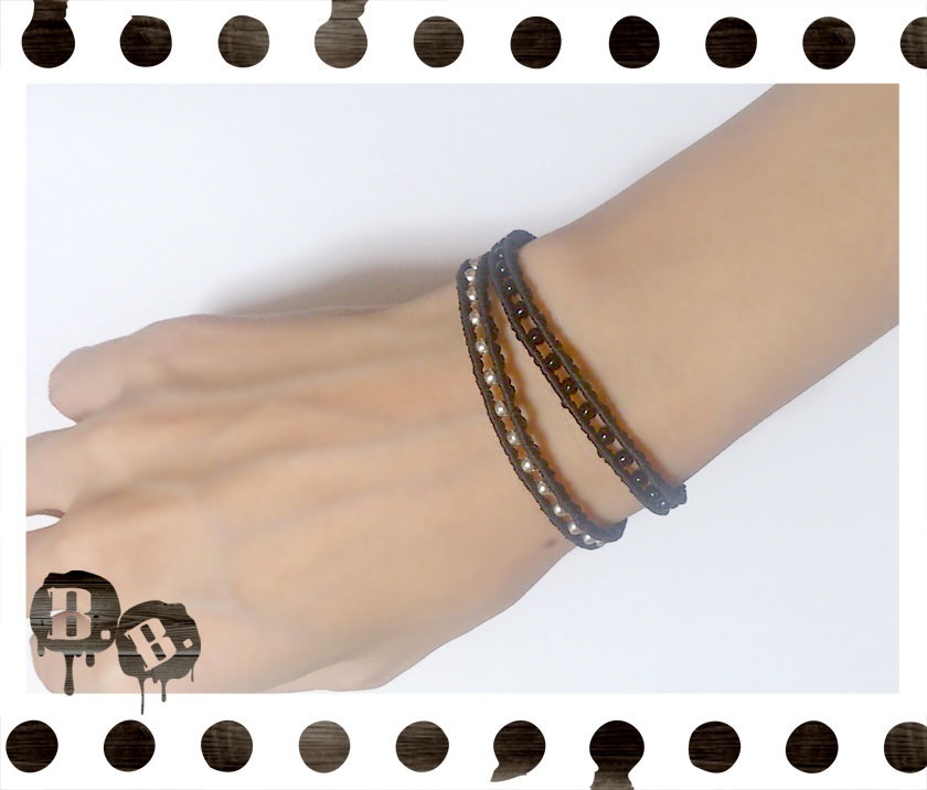 ドットブレスレット【オニキス】【ブラックコード】【ハンドメイドアクセサリー】