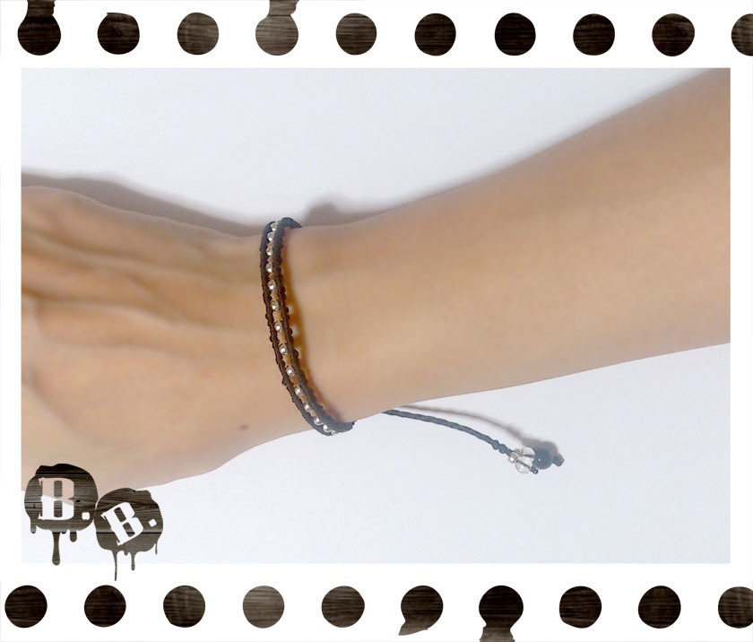 ドットブレスレット【オニキス】【ブラックコード】【ハンドメイドアクセサリー】