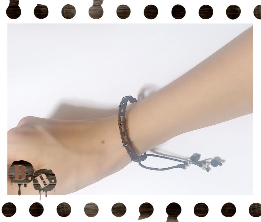 ラダーブレス【オニキス】【ブラックコード】【ハンドメイドアクセサリー】