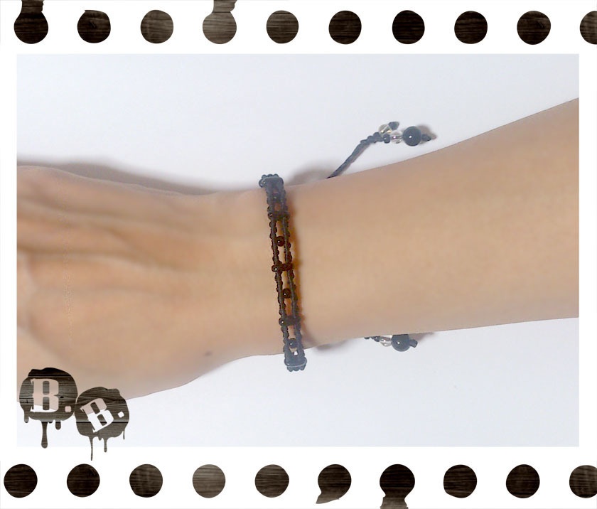 ラダーブレス【オニキス】【ブラックコード】【ハンドメイドアクセサリー】