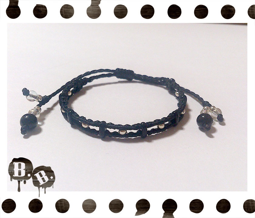 ラダーブレス【オニキス】【ブラックコード】【ハンドメイドアクセサリー】