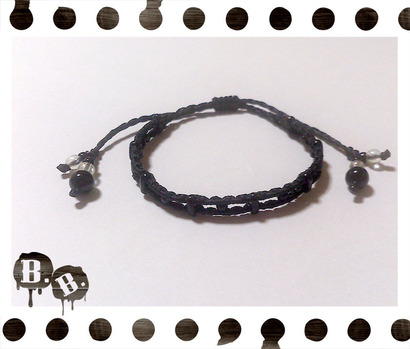 ラダーブレス【オニキス】【ブラックコード】【ハンドメイドアクセサリー】