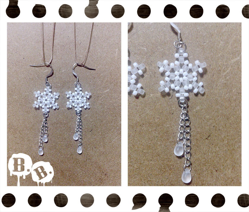 スノードロップピアス/ノンホールピアスセット【ガラスビーズ】【ハンドメイドアクセサリー】