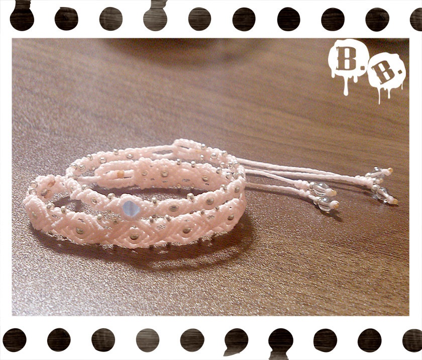 デザイン二連ブレス【ミックスジェイドブルー】【ライトピンクコード】【ハンドメイドアクセサリー】