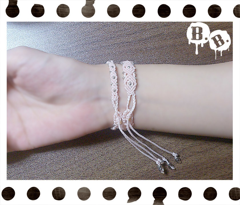 デザイン二連ブレス【ミックスジェイドブルー】【ライトピンクコード】【ハンドメイドアクセサリー】