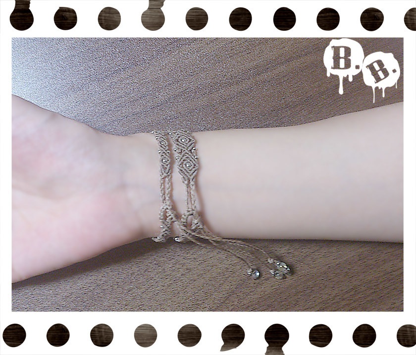 デザイン二連ブレス【キャッツアイライトバイオレット】【ライトブラウンコード】【ハンドメイドアクセサリー】