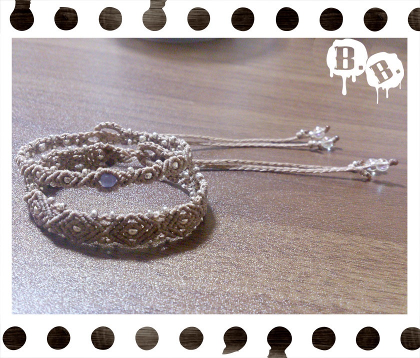 デザイン二連ブレス【キャッツアイライトバイオレット】【ライトブラウンコード】【ハンドメイドアクセサリー】