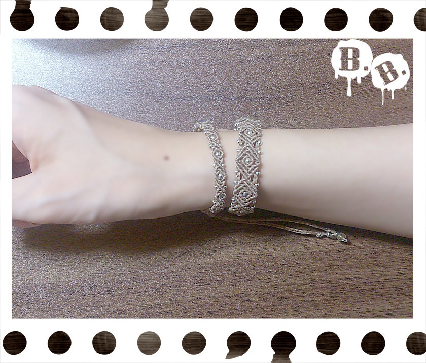 デザイン二連ブレス【キャッツアイライトバイオレット】【ライトブラウンコード】【ハンドメイドアクセサリー】