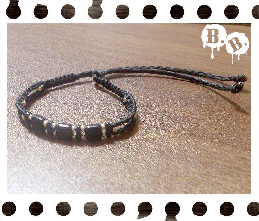 コネクトブレスレット【チェコガラスビーズ】【ブラックコード】【ハンドメイドアクセサリー】