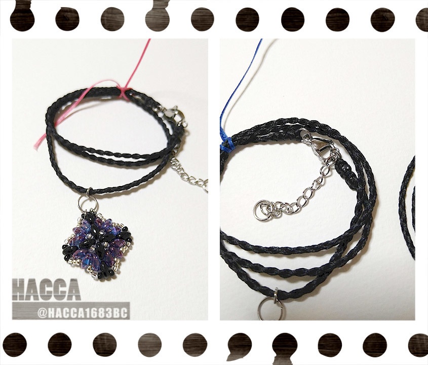 ブラッククロスネックレス【ガラスビーズ】【ハンドメイドアクセサリー】