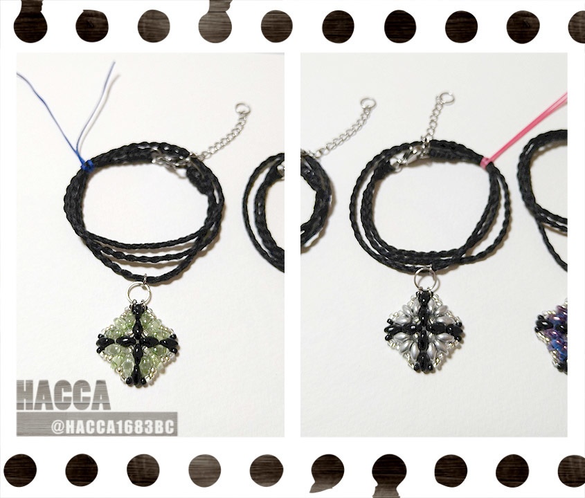 ブラッククロスネックレス【ガラスビーズ】【ハンドメイドアクセサリー】