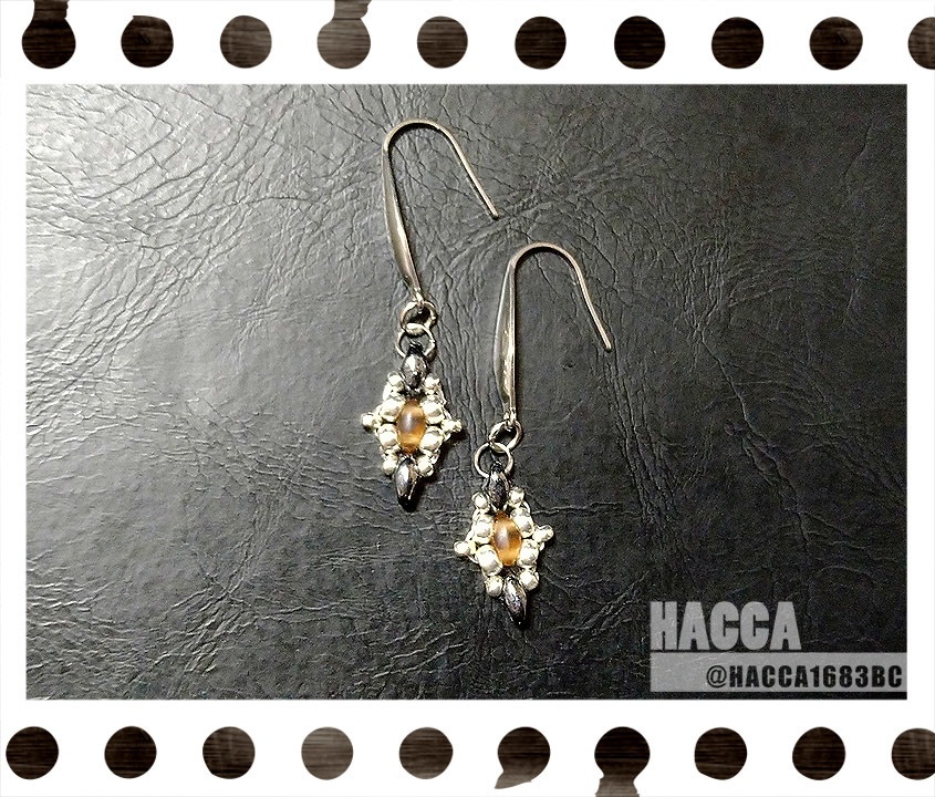 ミニチュアドロップクロスピアス\ノンホールピアスセット【チェコビーズ】【ハンドメイドアクセサリー】