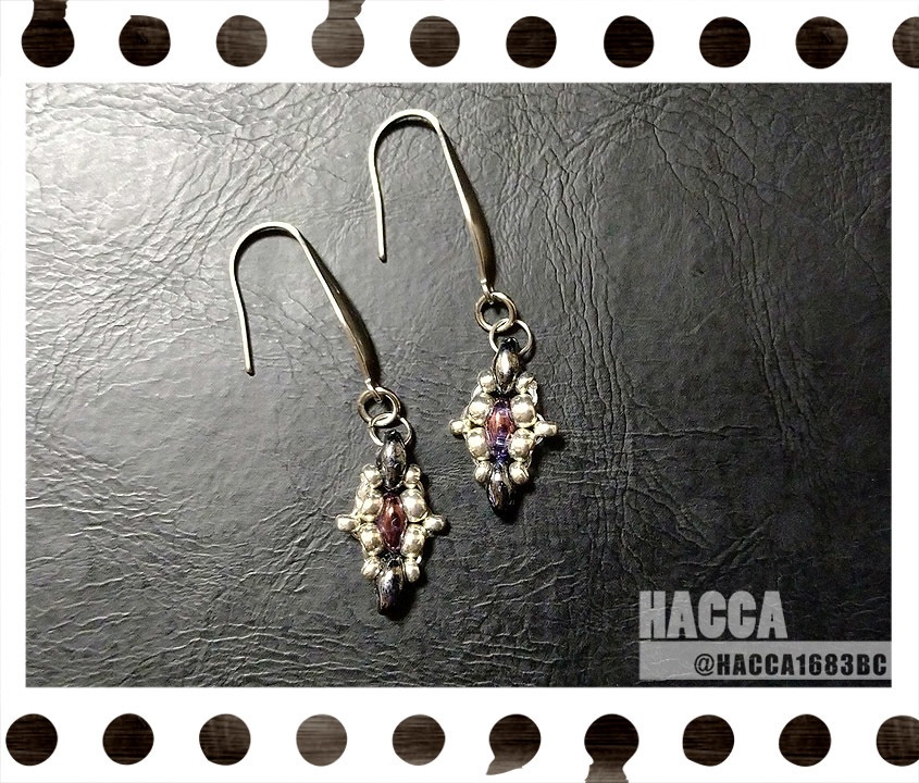 ミニチュアドロップクロスピアス\ノンホールピアスセット【チェコビーズ】【ハンドメイドアクセサリー】