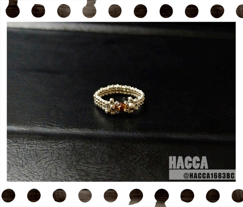 シルバーポイントビーズリング【チェコビーズ】【ハンドメイドアクセサリー】