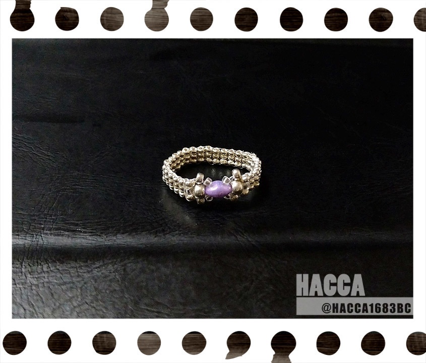 シルバーポイントビーズリング【チェコビーズ】【ハンドメイドアクセサリー】