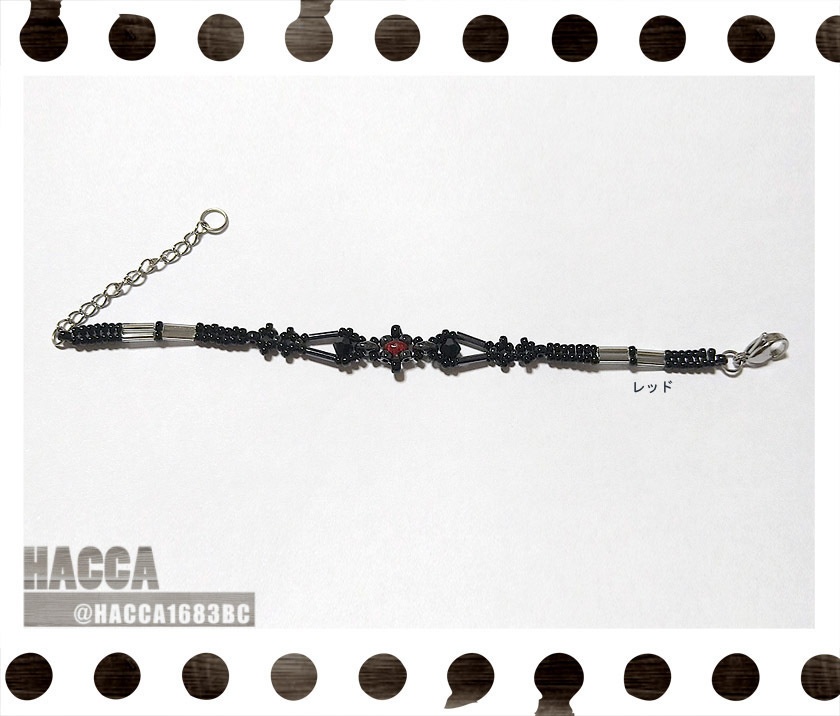 ブラックオベリスクビーズブレスレット【チェコビーズ】【ハンドメイドアクセサリー】