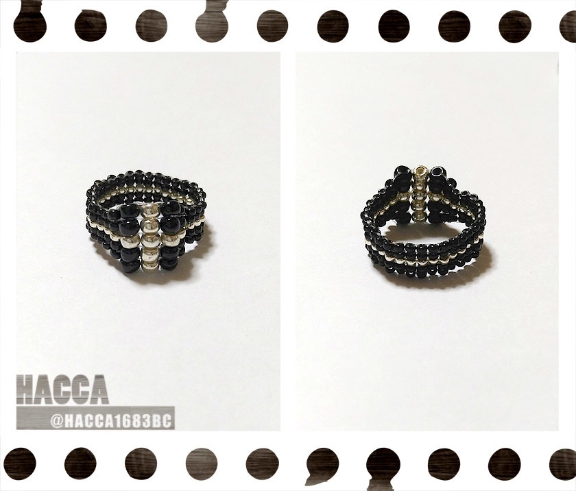 ラインクロスビーズリング【ガラスビーズ】【ハンドメイドアクセサリー】