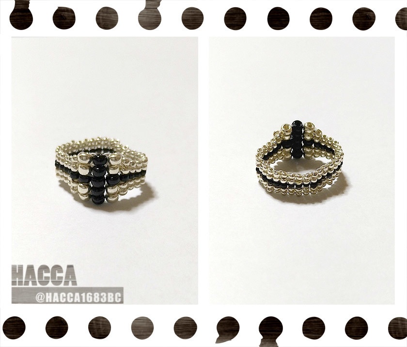 ラインクロスビーズリング【ガラスビーズ】【ハンドメイドアクセサリー】