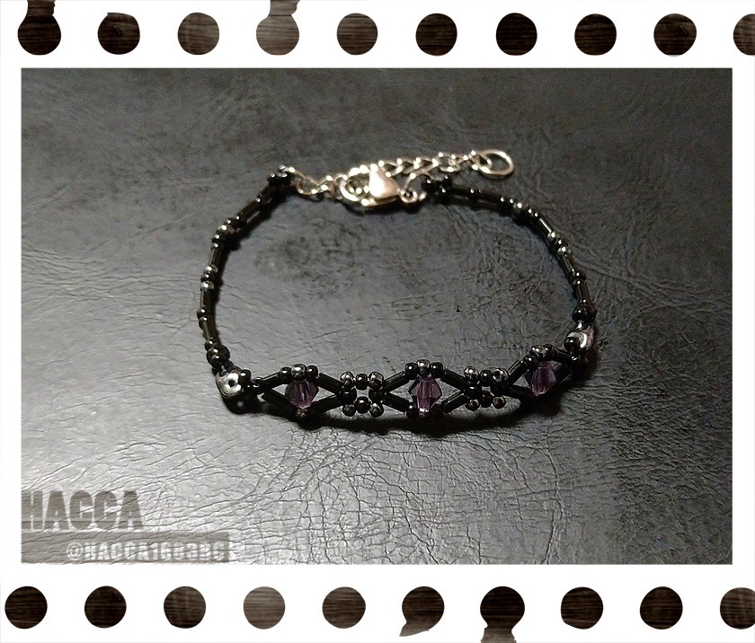 スリーダイヤビーズブレスレット【ガラスビーズ】【ハンドメイドアクセサリー】