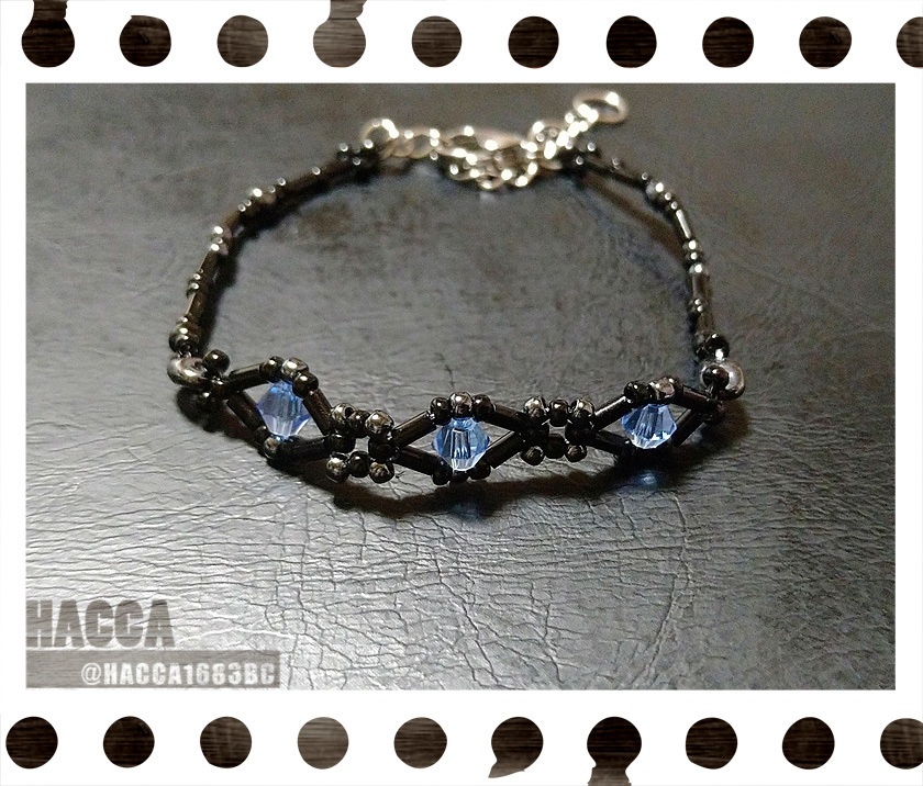 スリーダイヤビーズブレスレット【ガラスビーズ】【ハンドメイドアクセサリー】