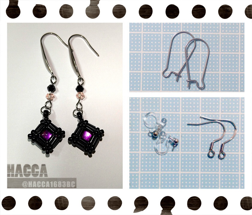 ブラック1キューブピアス\ノンホールピアスセット【ラインストーン】【ハンドメイドアクセサリー】