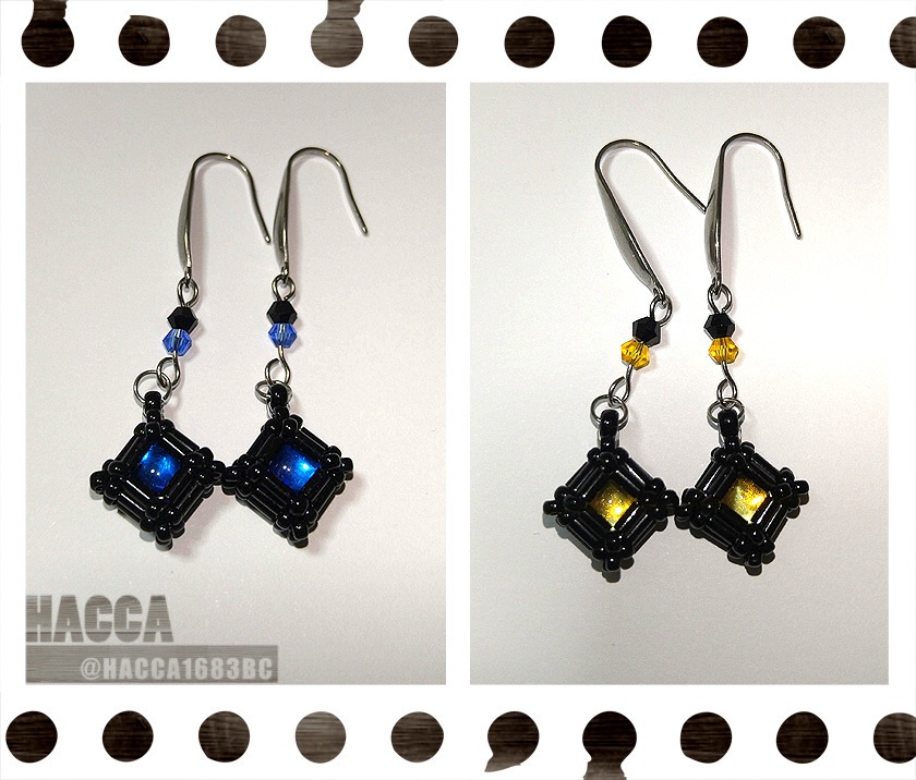 ブラック1キューブピアス\ノンホールピアスセット【ラインストーン】【ハンドメイドアクセサリー】