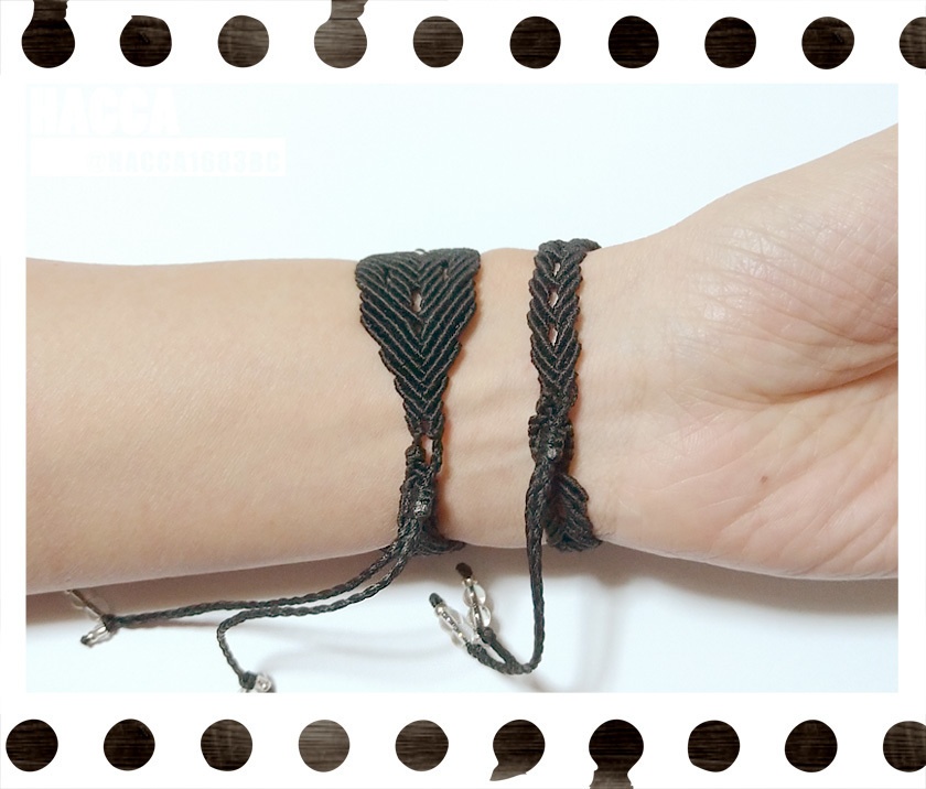 レクタングルブレスレット【ブラックコード】【大粒ラインストーン】【ハンドメイドアクセサリー】