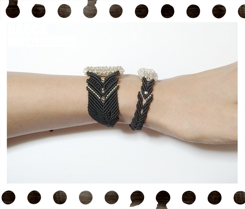 レクタングルブレスレット【ブラックコード】【大粒ラインストーン】【ハンドメイドアクセサリー】