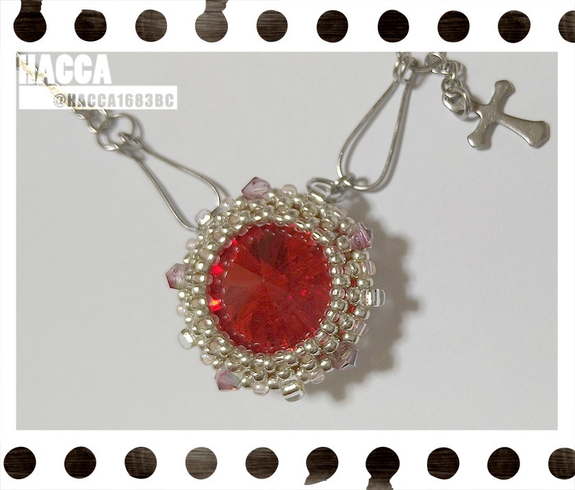 オリジナルチェーンビーズネックレス【ブラックコード】【大粒ラインストーン】【ハンドメイドアクセサリー】