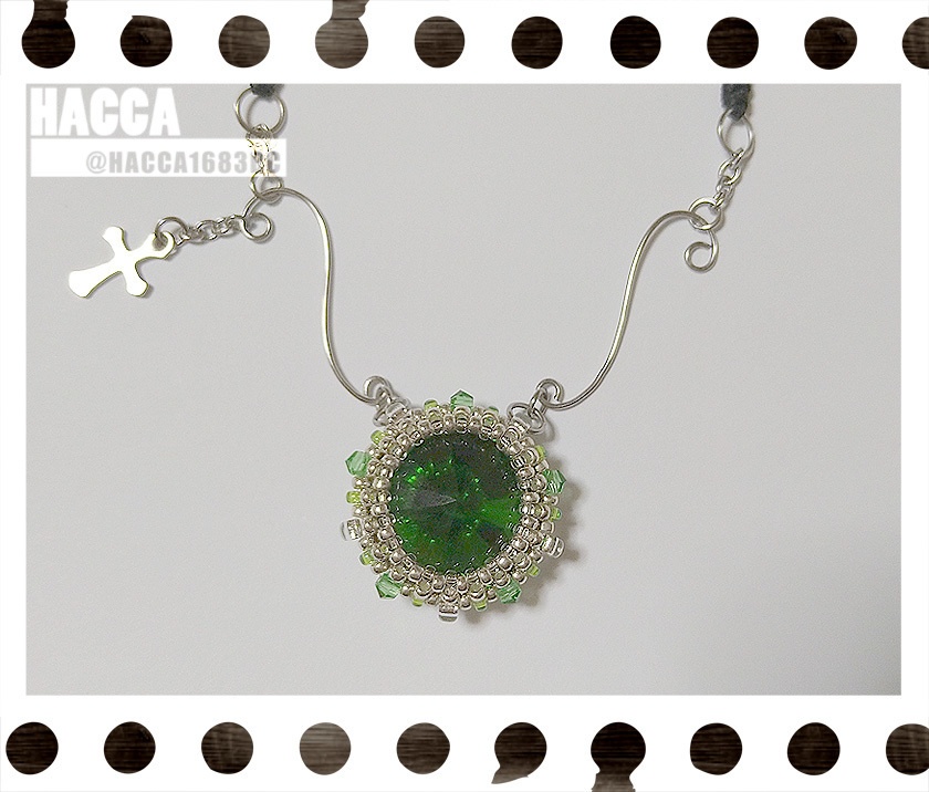 オリジナルチェーンビーズネックレス【ブラックコード】【大粒ラインストーン】【ハンドメイドアクセサリー】