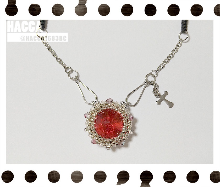 オリジナルチェーンビーズネックレス【ブラックコード】【大粒ラインストーン】【ハンドメイドアクセサリー】