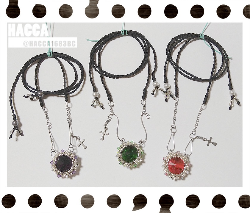 オリジナルチェーンビーズネックレス【ブラックコード】【大粒ラインストーン】【ハンドメイドアクセサリー】