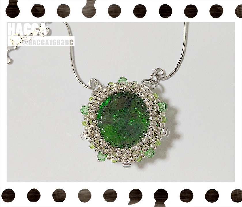 オリジナルチェーンビーズネックレス【ブラックコード】【大粒ラインストーン】【ハンドメイドアクセサリー】