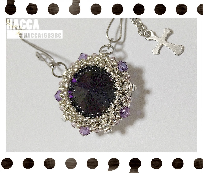 オリジナルチェーンビーズネックレス【ブラックコード】【大粒ラインストーン】【ハンドメイドアクセサリー】