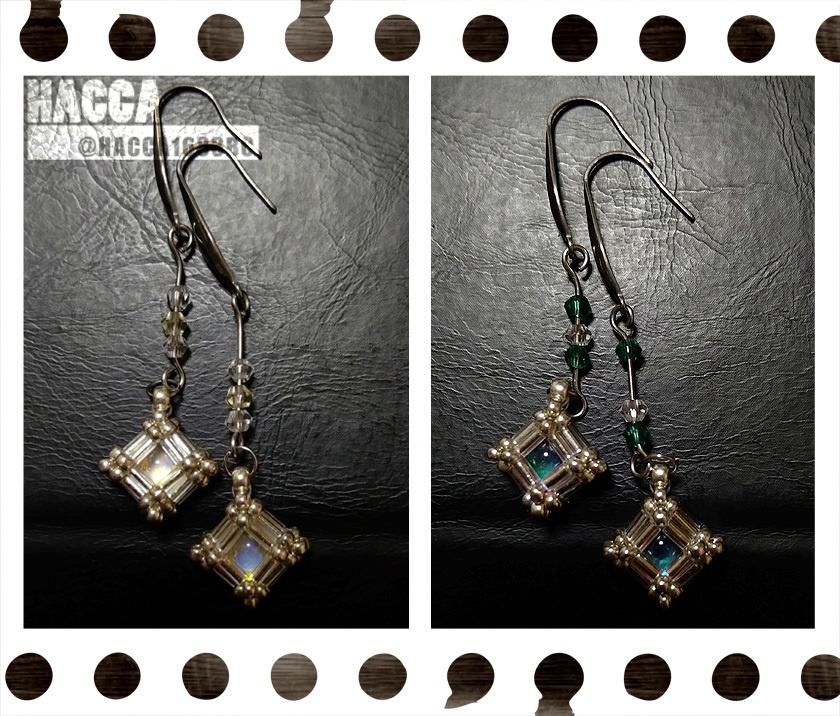 シルバー1キューブピアス\ノンホールピアスセット【ラインストーン】【ハンドメイドアクセサリー】