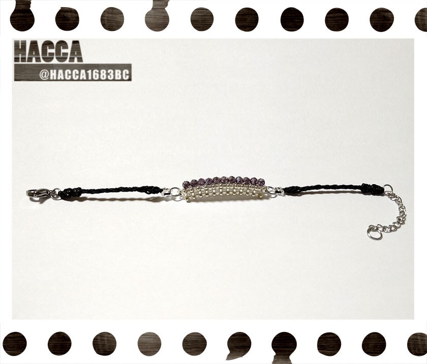 デザインビーズブレスレット【ブラックコード】【ガラスビーズ】【ハンドメイドアクセサリー】