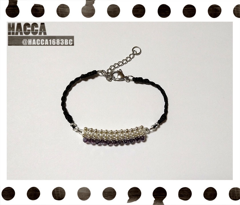 デザインビーズブレスレット【ブラックコード】【ガラスビーズ】【ハンドメイドアクセサリー】
