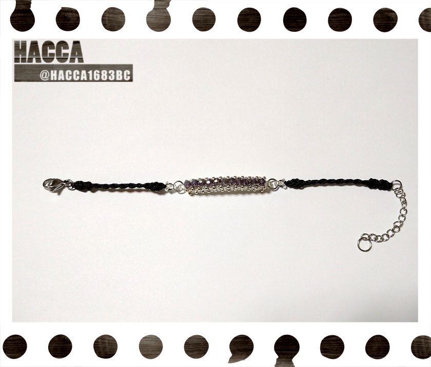 デザインビーズブレスレット【ブラックコード】【ガラスビーズ】【ハンドメイドアクセサリー】
