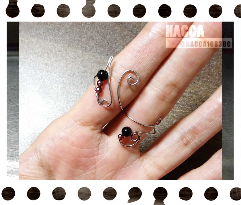 フリーデザインワイヤーリング【ワイヤー】【オニキス】【ハンドメイドアクセサリー】