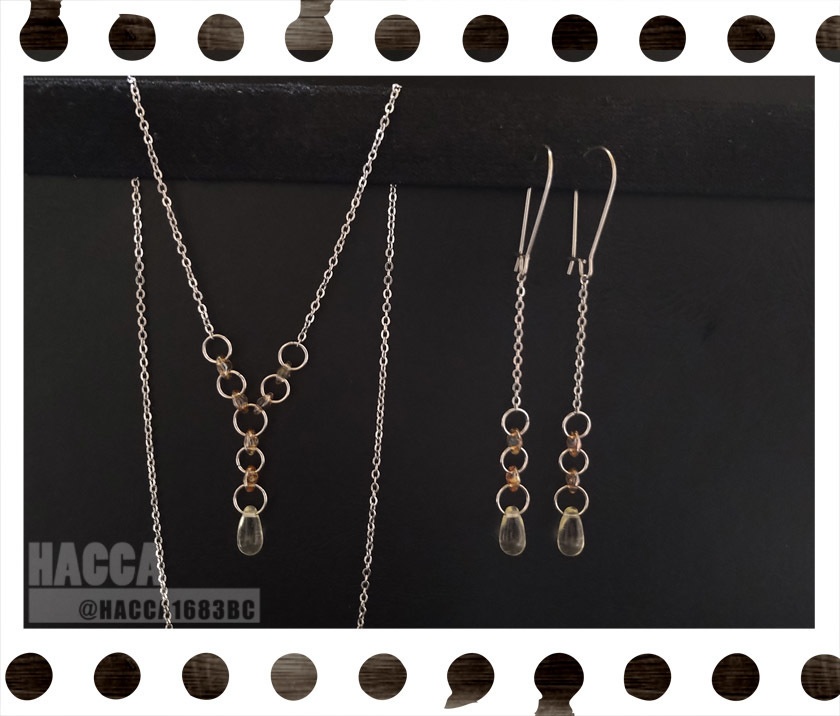 【2021七夕】チェーンドロップセット【ピアス/ネックレスセット】【サージカルステンレス】【チェコビーズ】【ハンドメイドアクセサリー】