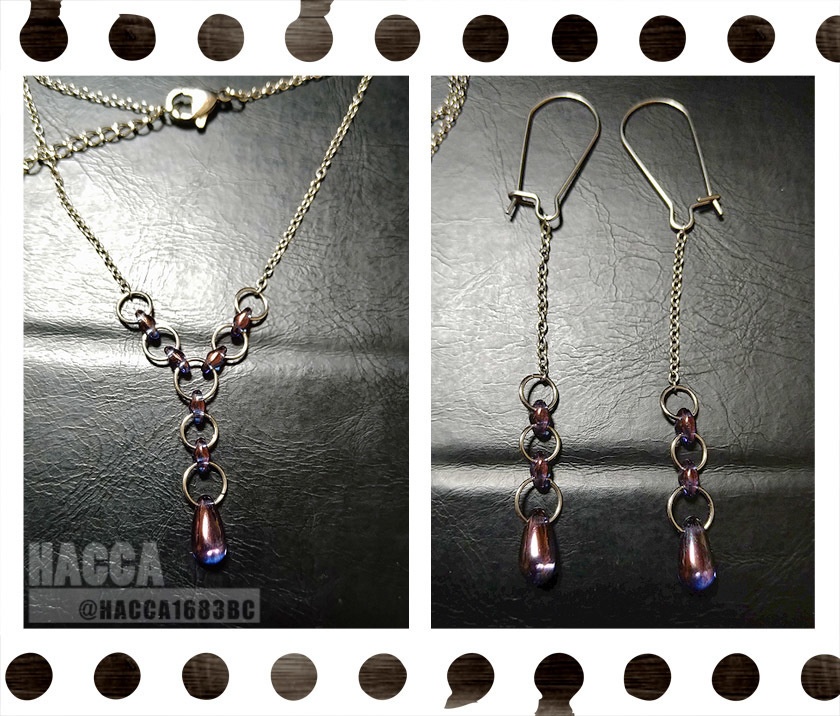 【2021七夕】チェーンドロップセット【ピアス/ネックレスセット】【サージカルステンレス】【チェコビーズ】【ハンドメイドアクセサリー】