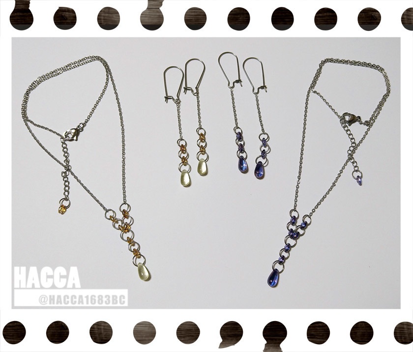 【2021七夕】チェーンドロップセット【ピアス/ネックレスセット】【サージカルステンレス】【チェコビーズ】【ハンドメイドアクセサリー】