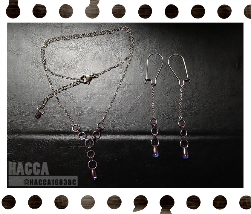 【2021七夕】チェーンドロップセット【ピアス/ネックレスセット】【サージカルステンレス】【チェコビーズ】【ハンドメイドアクセサリー】