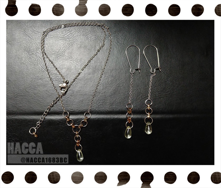 【2021七夕】チェーンドロップセット【ピアス/ネックレスセット】【サージカルステンレス】【チェコビーズ】【ハンドメイドアクセサリー】