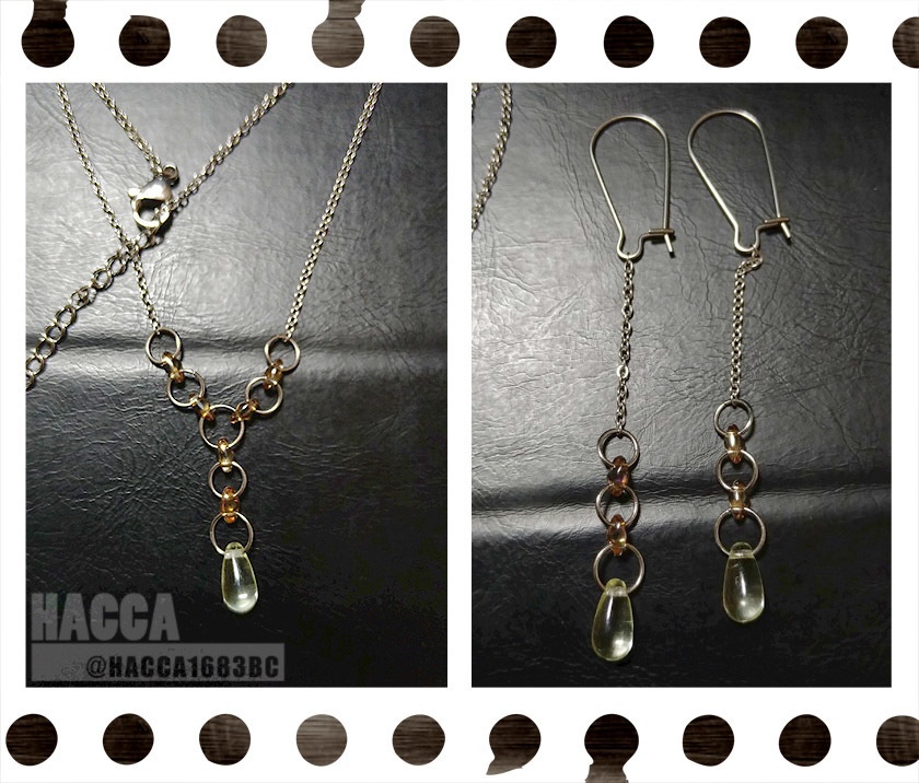 【2021七夕】チェーンドロップセット【ピアス/ネックレスセット】【サージカルステンレス】【チェコビーズ】【ハンドメイドアクセサリー】