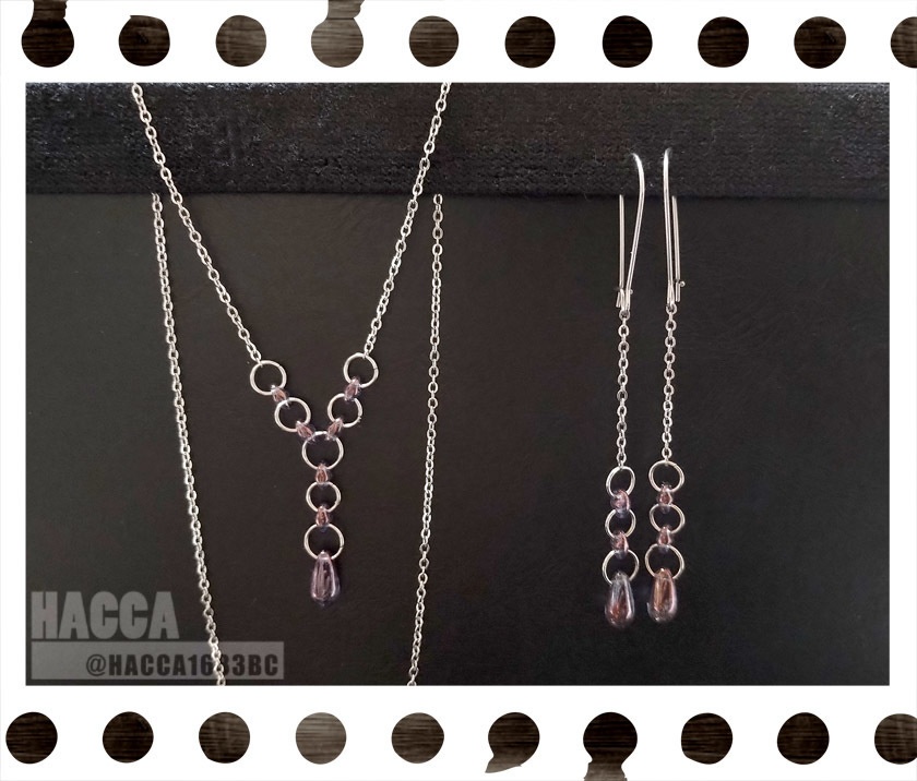 【2021七夕】チェーンドロップセット【ピアス/ネックレスセット】【サージカルステンレス】【チェコビーズ】【ハンドメイドアクセサリー】