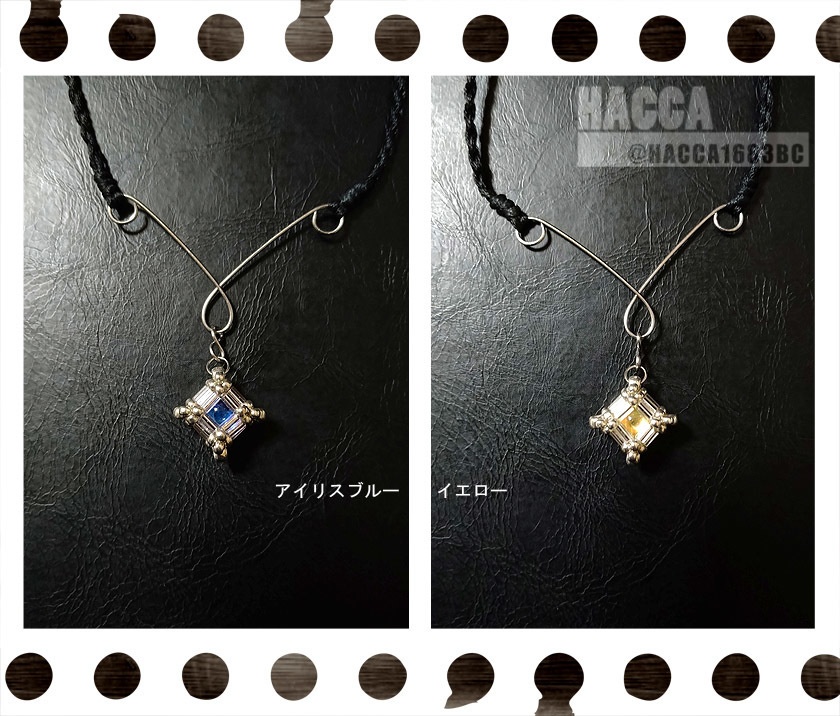 リバーシブルキューブネックレス【ブラックコード】【ラインストーン】【ハンドメイドアクセサリー】