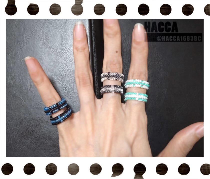 ラインクロス二連ビーズリング【ガラスビーズ】【ハンドメイドアクセサリー】