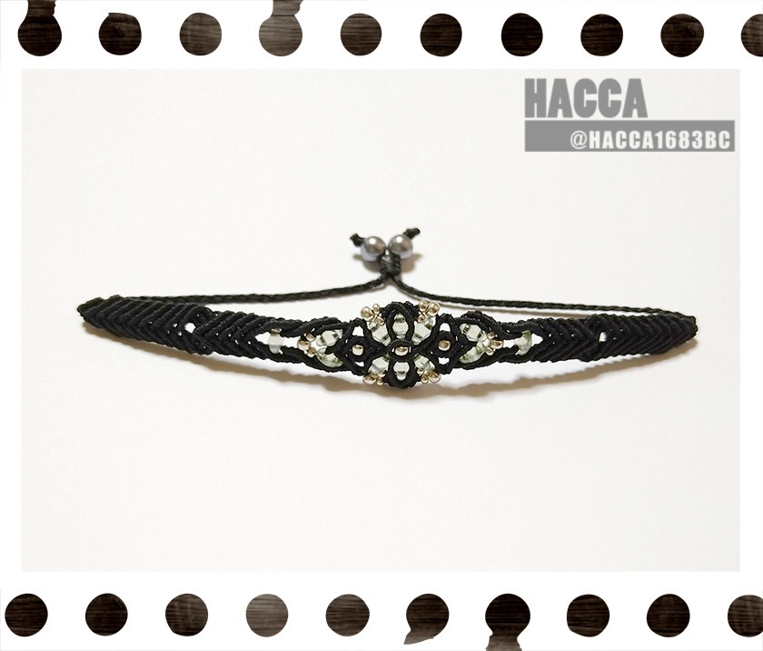 クロスフラワーブレスレット【ワックスコード】【チェコビーズ】【ハンドメイドアクセサリー】